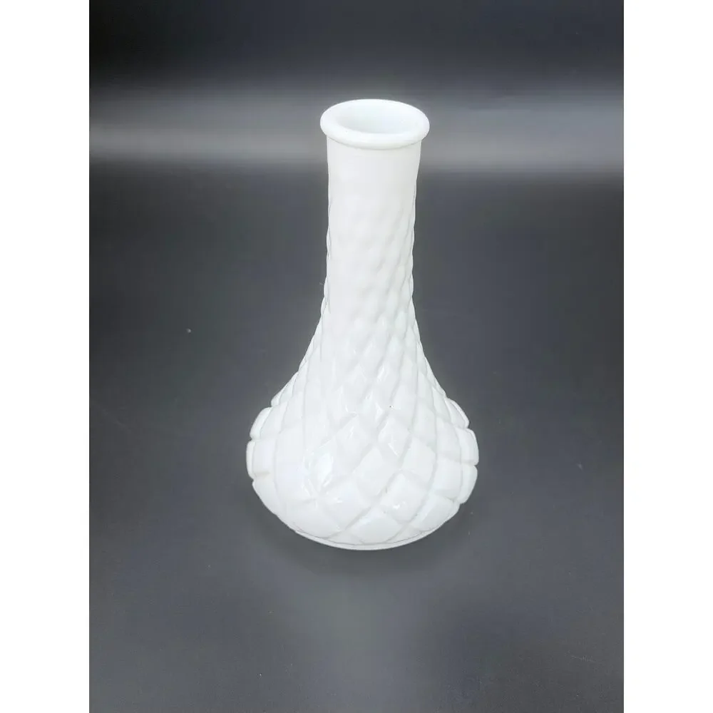 Vintage Hoosier Glass 4062 White Milk Glass Diamond Bud Vase 6 Inch MCM